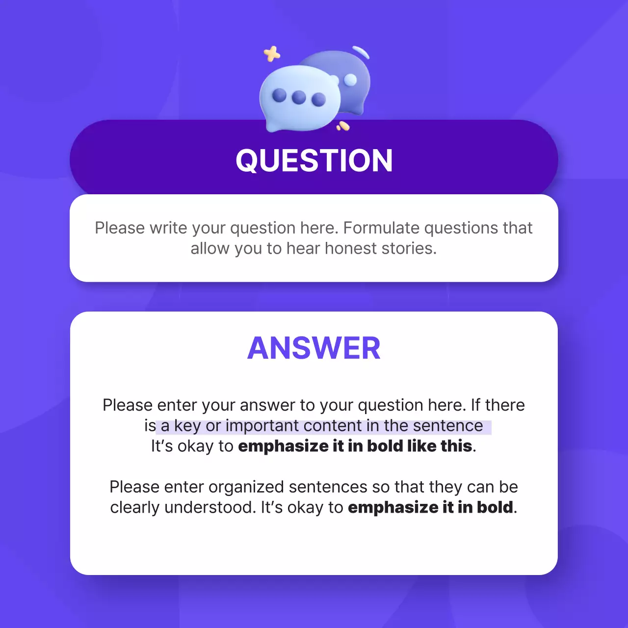 Promote a simple corporate personality interview in purple and pink