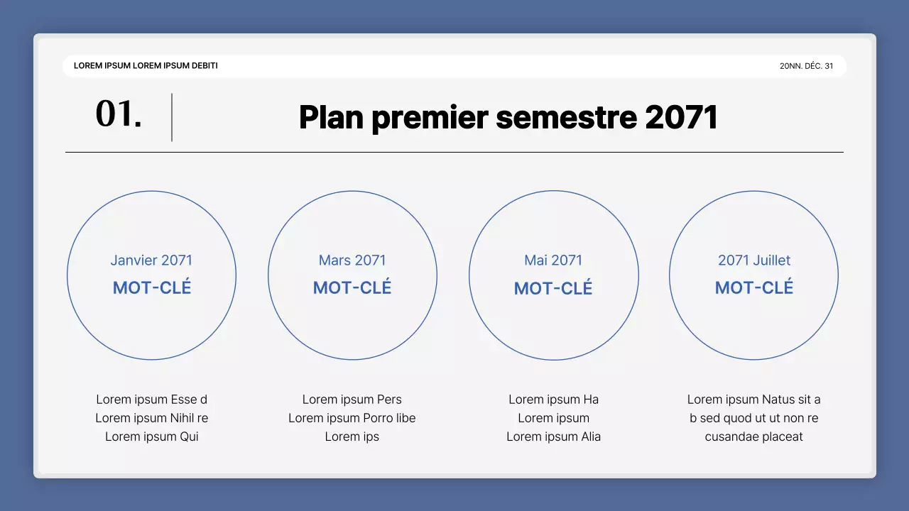 Une simple présentation de performance en bleu et blanc et un rapport sur l'événement de fin d'année