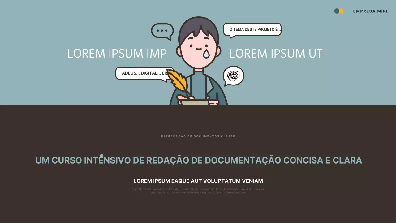 Promover uma especialidade de escrita simples em menta e amarelo