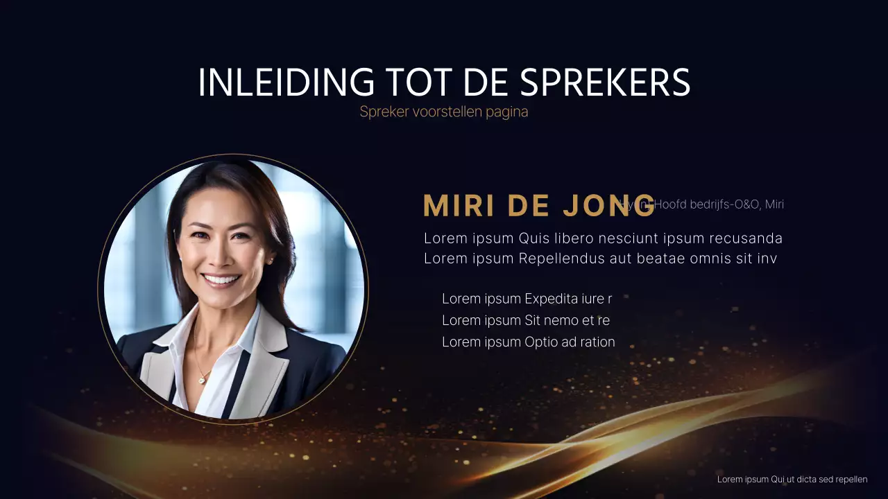 Een luxe conferentiepresentatie in marineblauw en goud