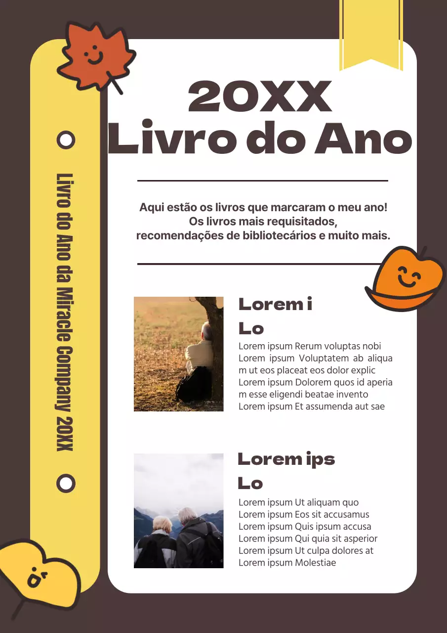 Sobre este livro giro com personagens castanhas e amarelas a cair das folhas