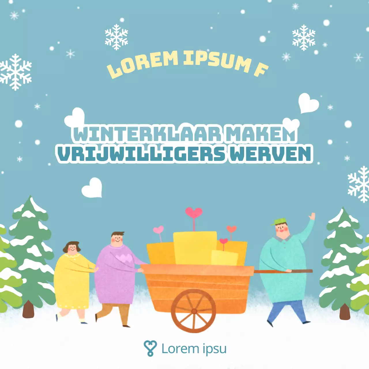 Promoot de werving van wintervrijwilligers met geel en lichtblauw.