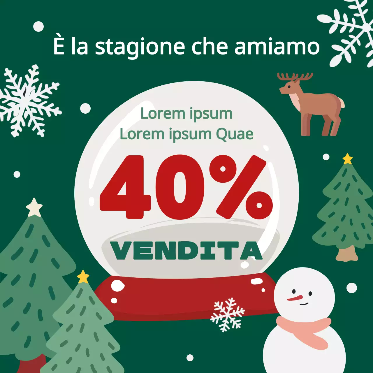 Un simpatico annuncio di saldi invernali in verde e rosso