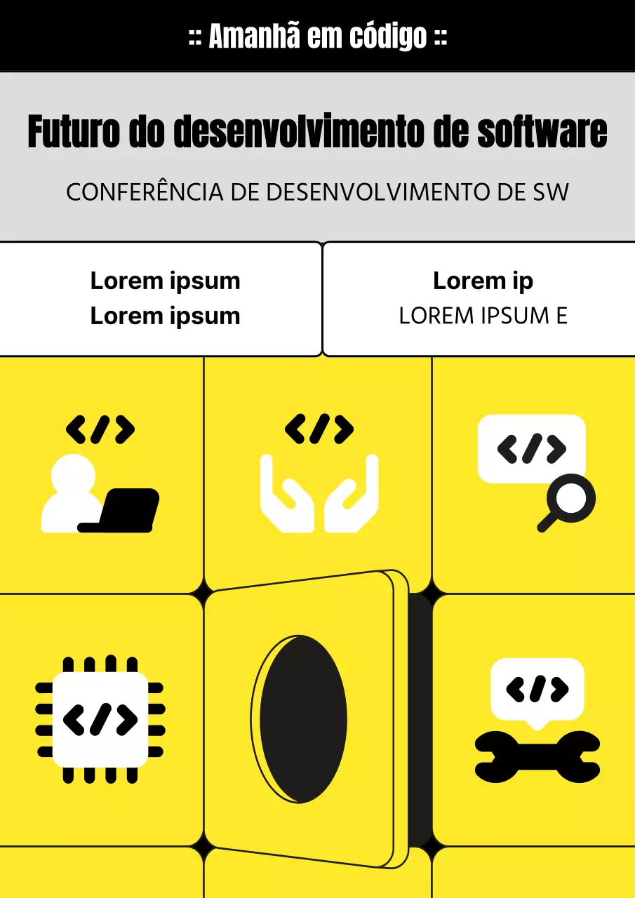 Promover uma conferência de desenvolvimento de SW com um toque kitsch, em amarelo e preto