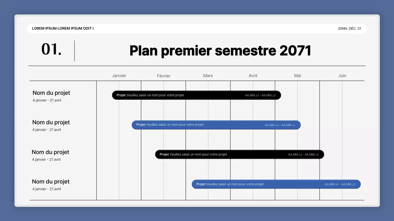 Une simple présentation de performance en bleu et blanc et un rapport sur l'événement de fin d'année