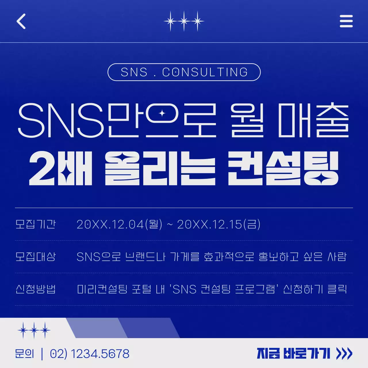 파랑과 흰색의 심플한 SNS 컨설팅 홍보