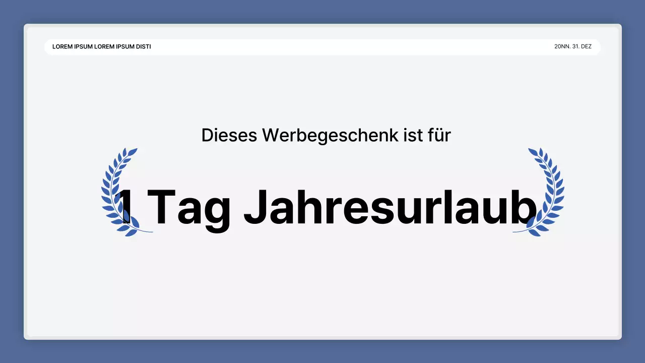 Eine einfache blau-weiße Leistungspräsentation und ein Veranstaltungsbericht zum Jahresende