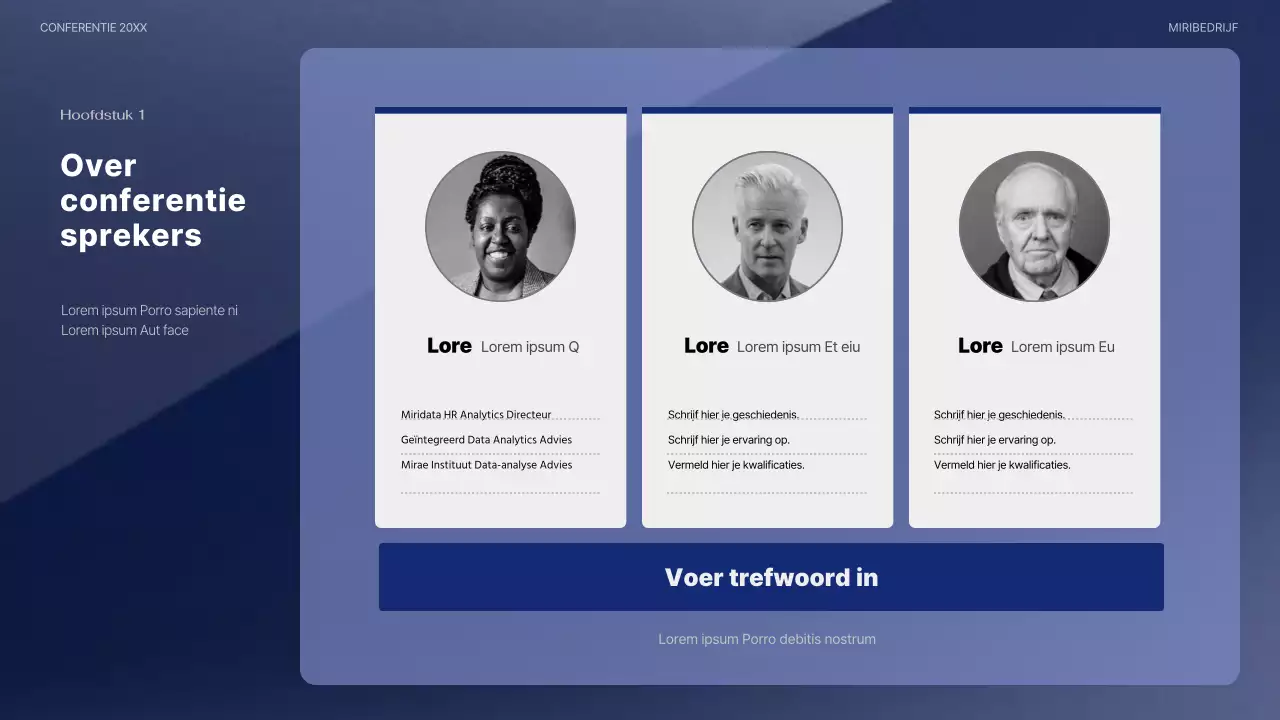 Een moderne conferentiepresentatie in marineblauw