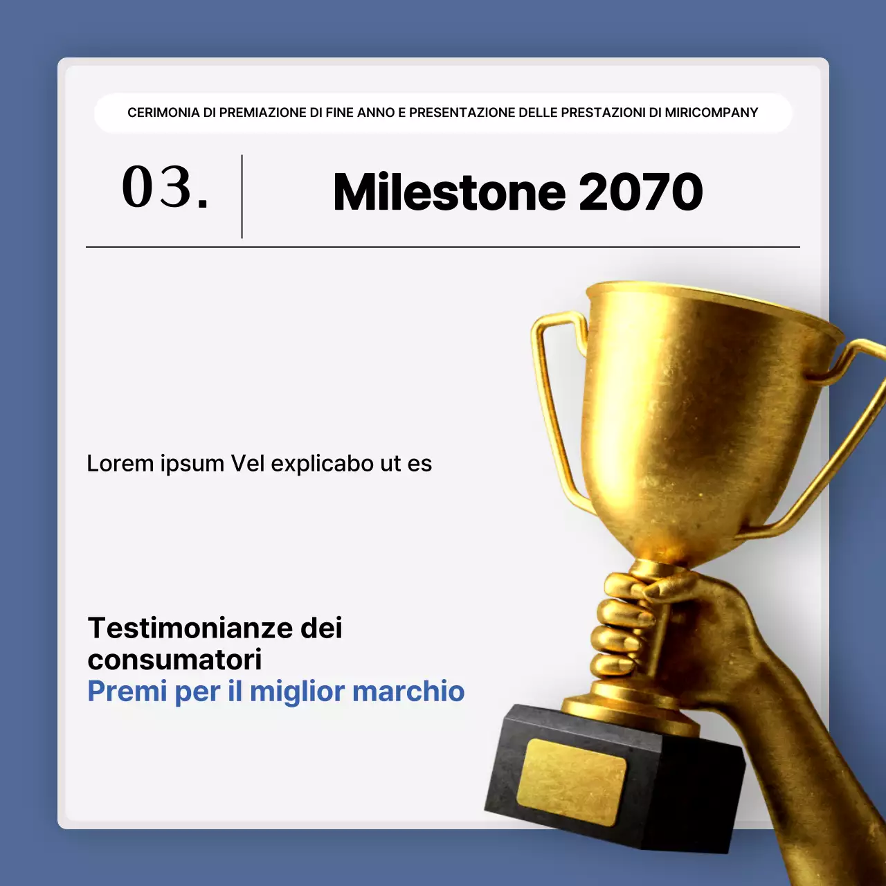 Una semplice presentazione delle prestazioni in bianco e blu e una relazione sull'evento di fine anno