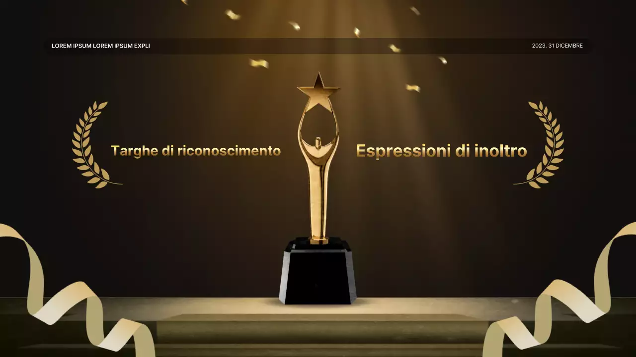 Una lussuosa presentazione delle prestazioni in oro e marrone e un resoconto dell'evento di fine anno