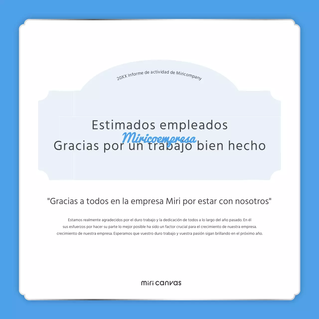 Un sencillo informe de fin de año en azul claro y blanco