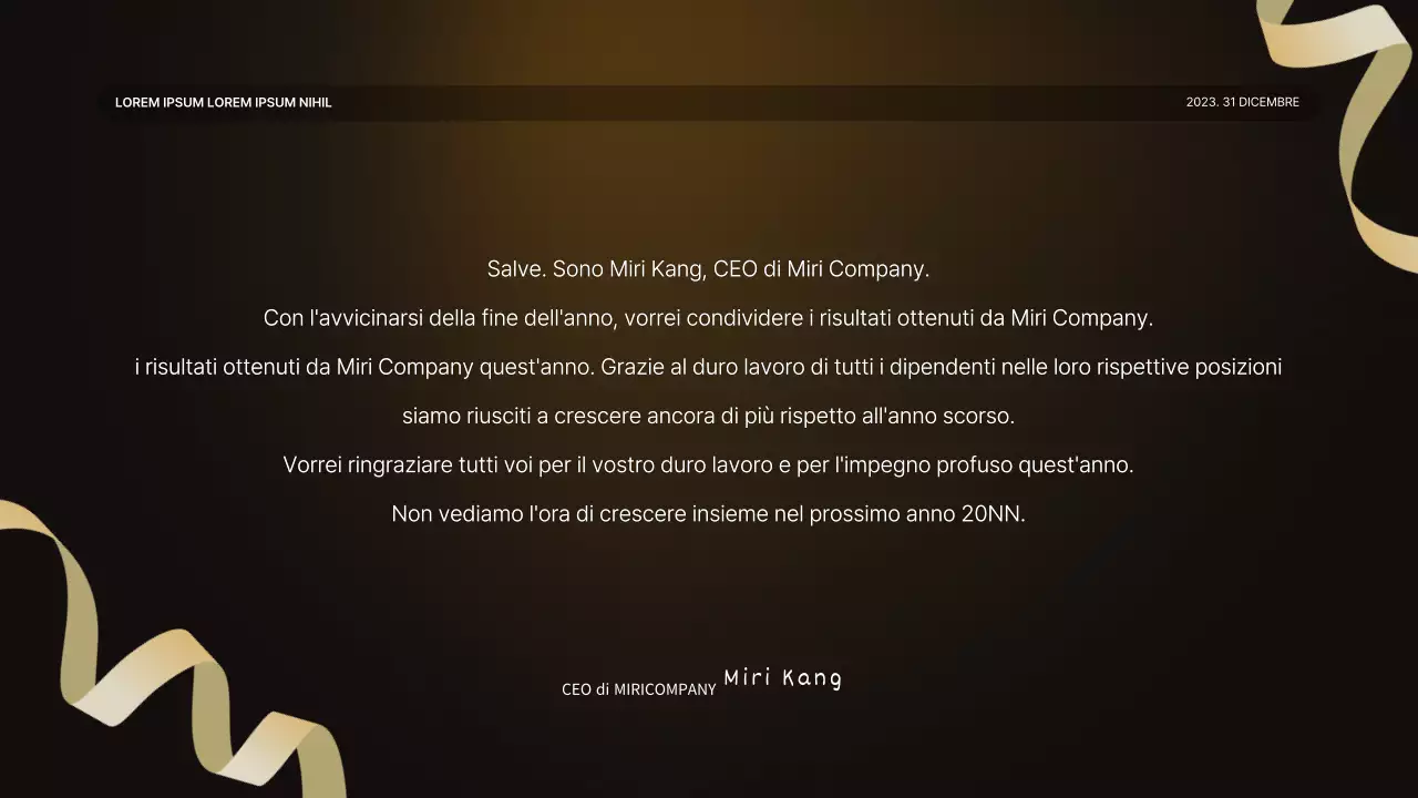 Una lussuosa presentazione delle prestazioni in oro e marrone e un resoconto dell'evento di fine anno