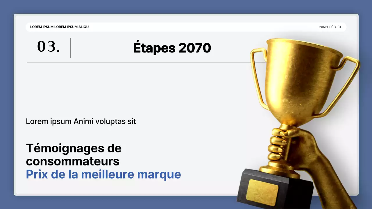 Une simple présentation de performance en bleu et blanc et un rapport sur l'événement de fin d'année