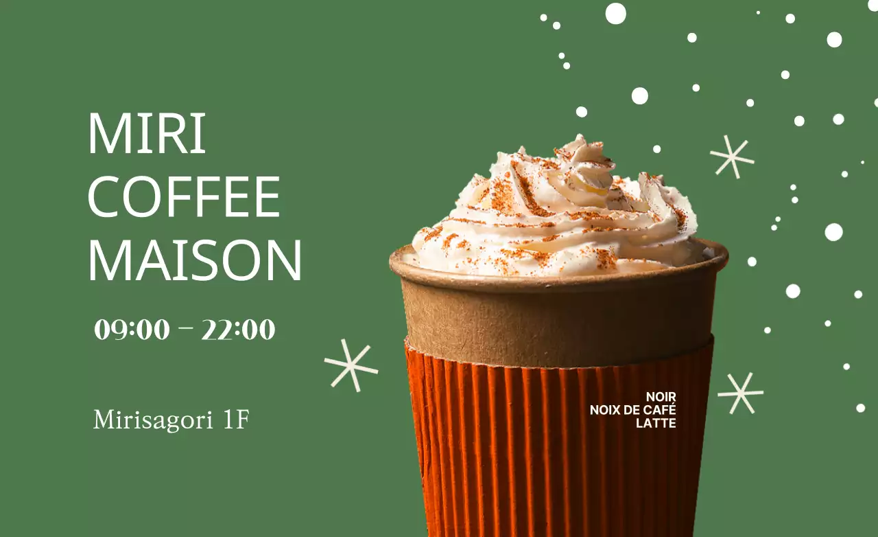 Promotion d'un concept chaleureux de café avec flocons de neige, empattements et café
