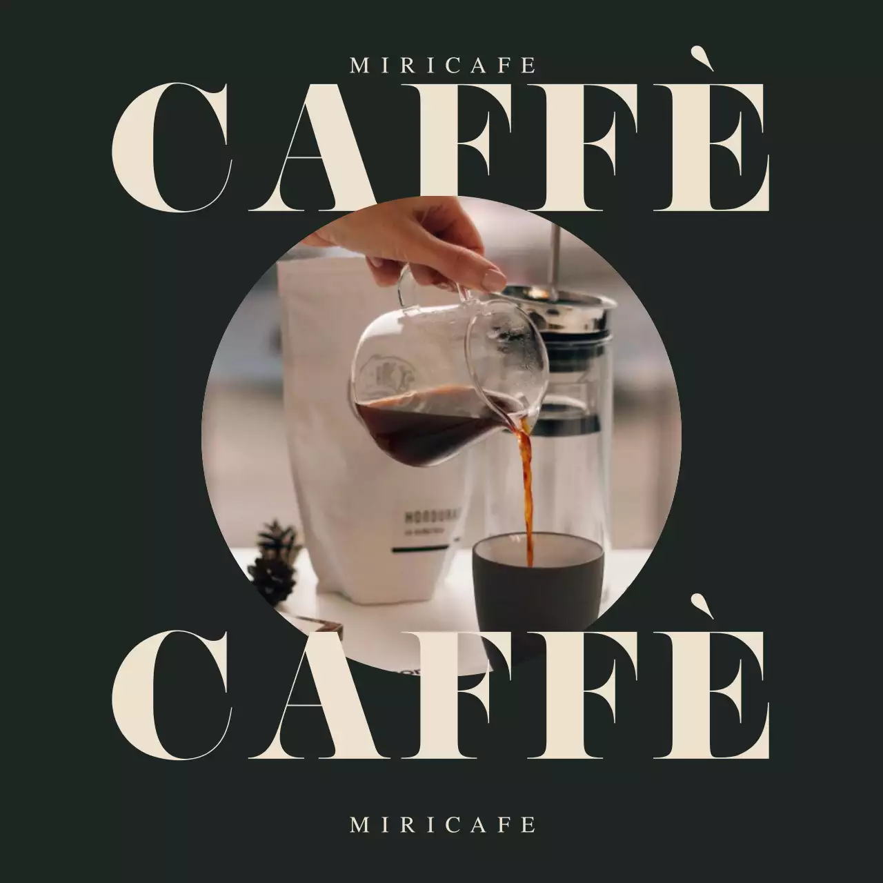 Un semplice annuncio di marca di un caffè in verde e avorio