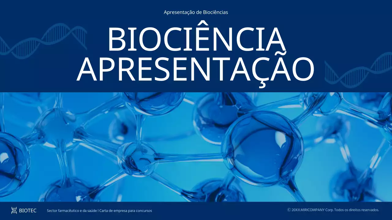 Perfil moderno de empresa farmacêutica e de cuidados de saúde em azul-marinho e azul