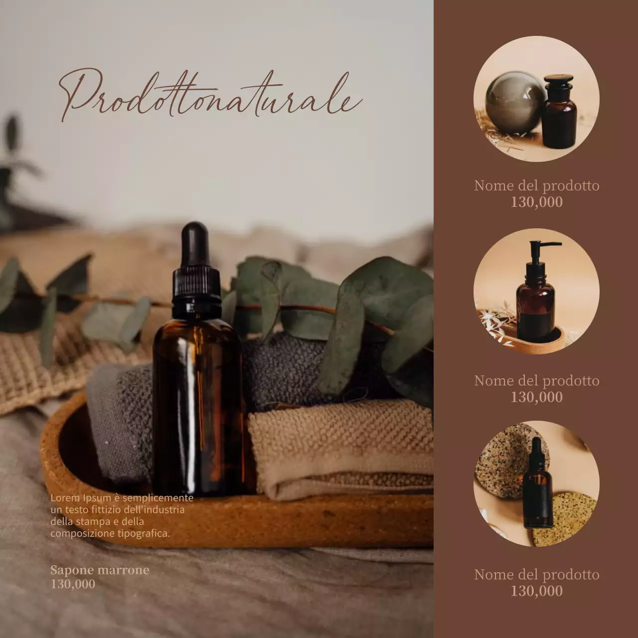 Pubblicità di un marchio di cosmetici di lusso in marrone e avorio.