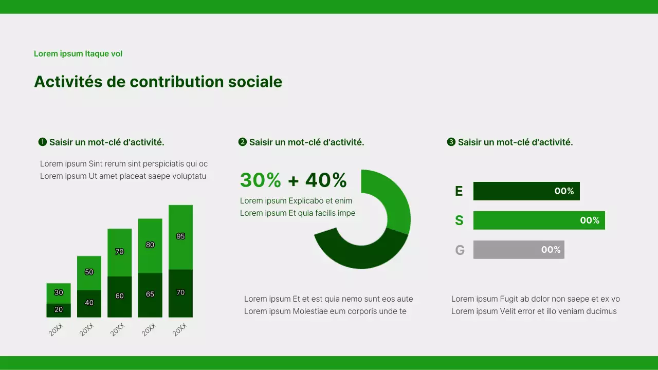 Un rapport simple sur la responsabilité sociale des entreprises en vert et gris