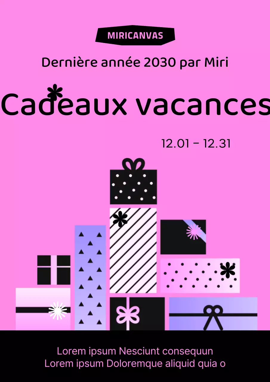 Boîte cadeau festive géométrique rose et noire publicité événementielle en rose et noir