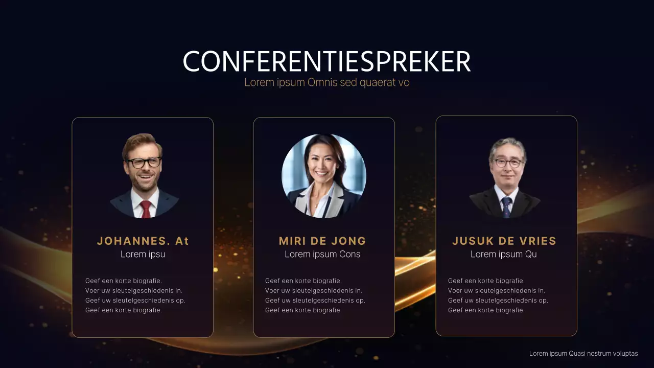 Een luxe conferentiepresentatie in marineblauw en goud