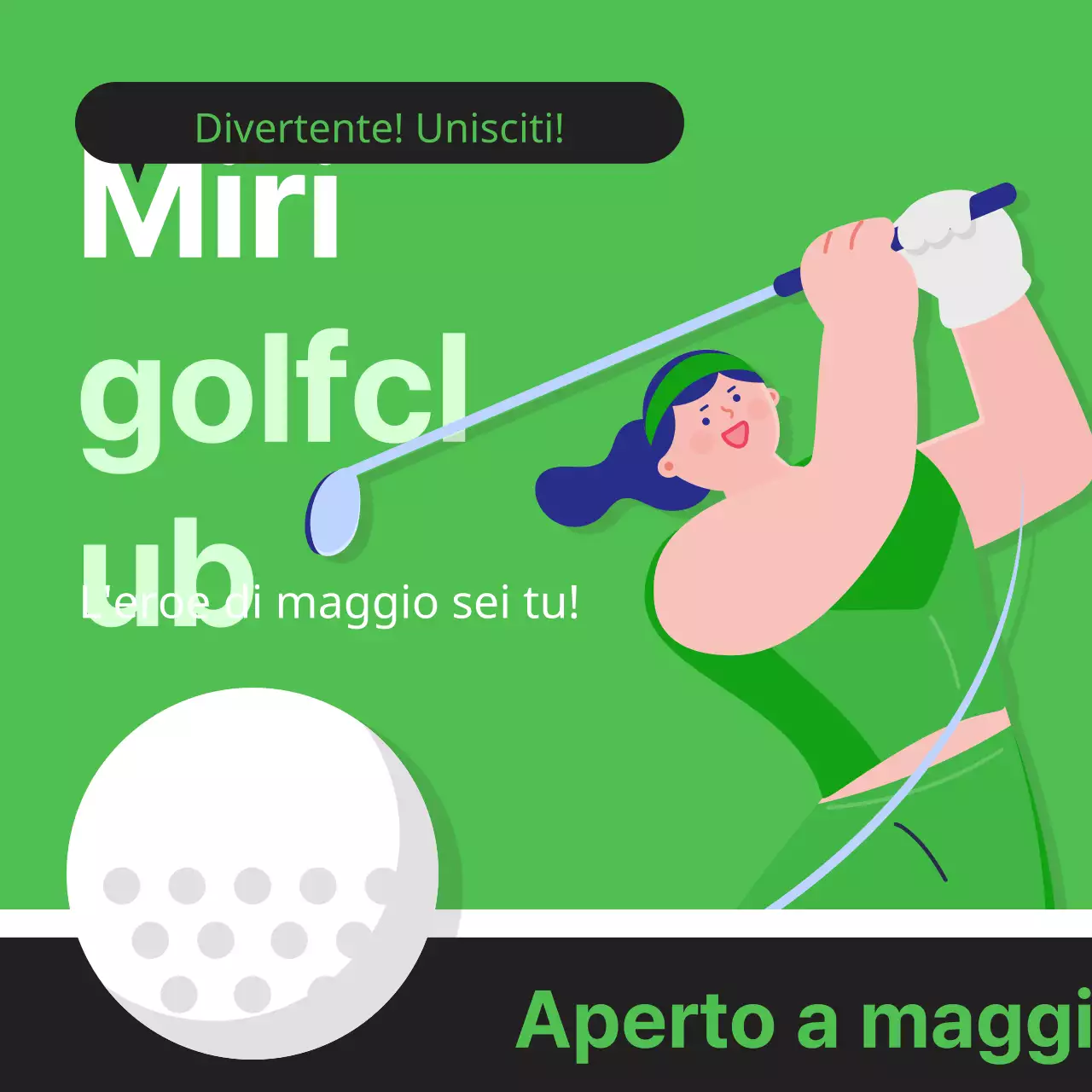 Pubblicità minimalista di mazze da golf in verde e blu