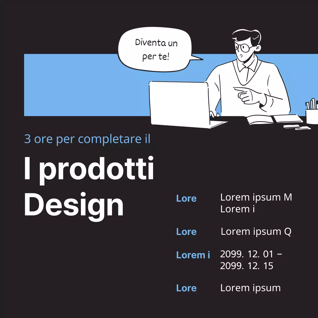 Promuovere un design di prodotto minimalista in nero e blu