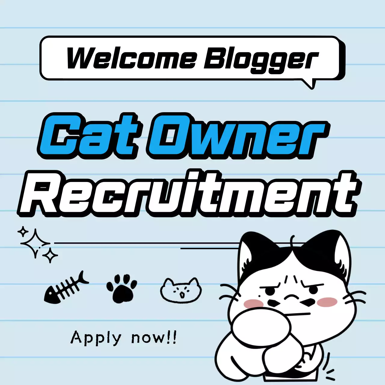 Blue Comic Cat Recruitment Invitation Social Media Post