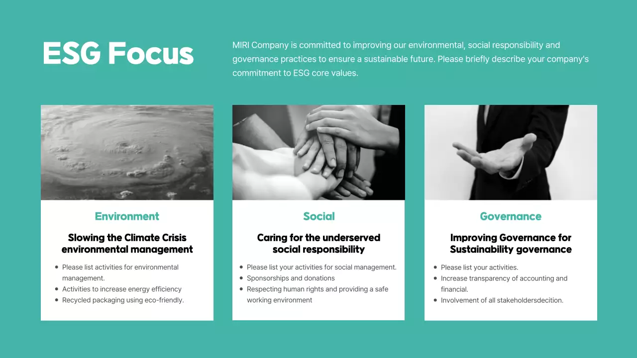 Basic feel with mint accent color ESG reports