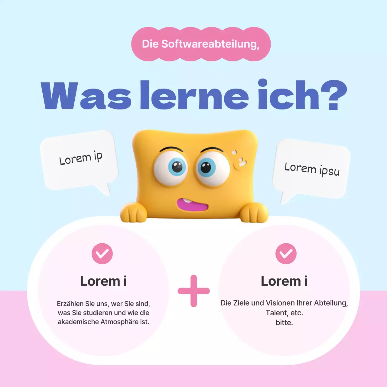 Ein einfaches rosa und hellblaues Farbschema zur Einführung der Abteilung