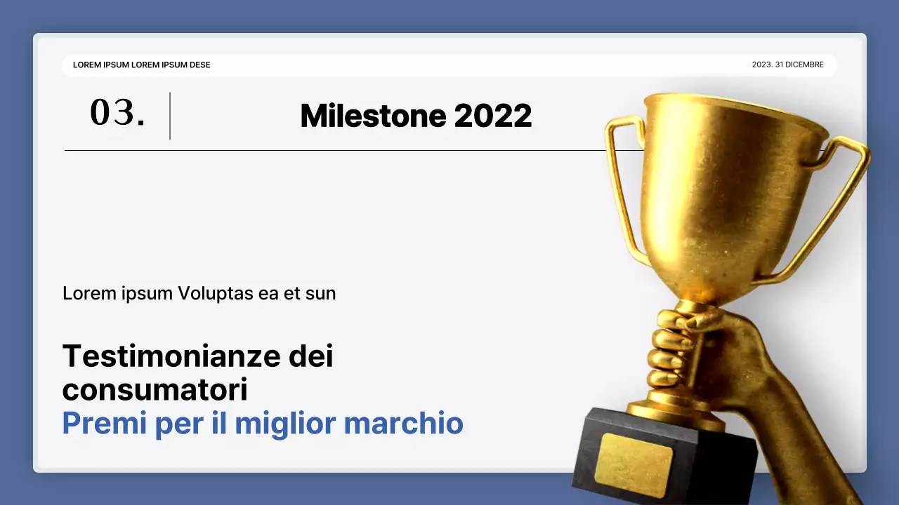 Una semplice presentazione della performance in bianco e blu e una relazione sull'evento di fine anno.