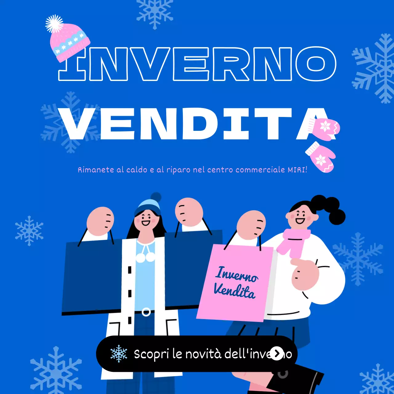 Promuovere un evento di saldi invernali kitsch in blu