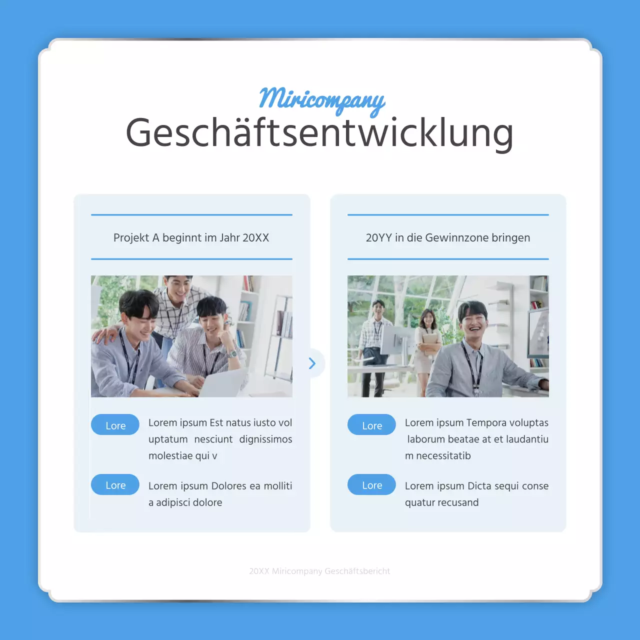 Ein einfacher Jahresendbericht in Hellblau und Weiß
