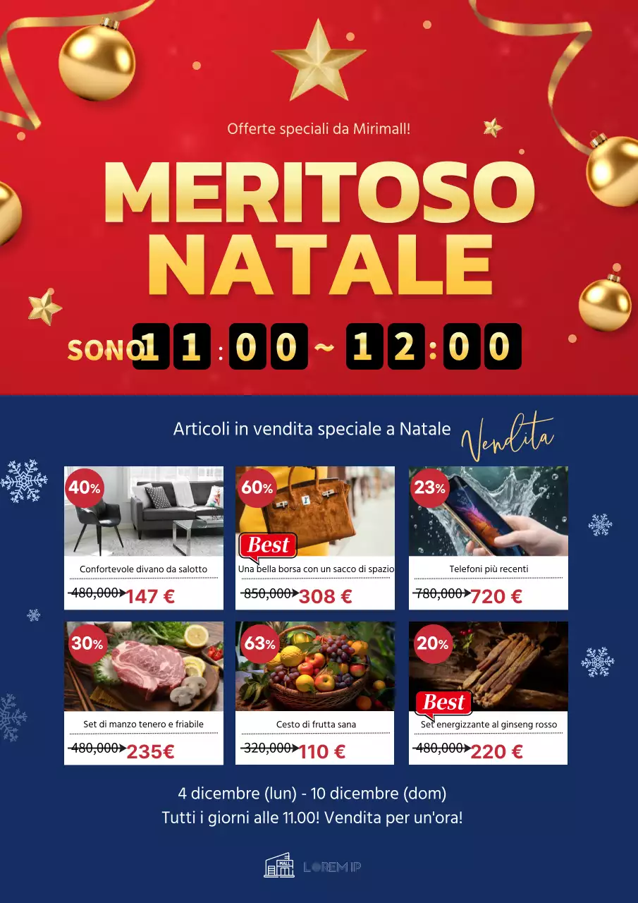 Promuovere una vendita di base per eventi natalizi in rosso e blu