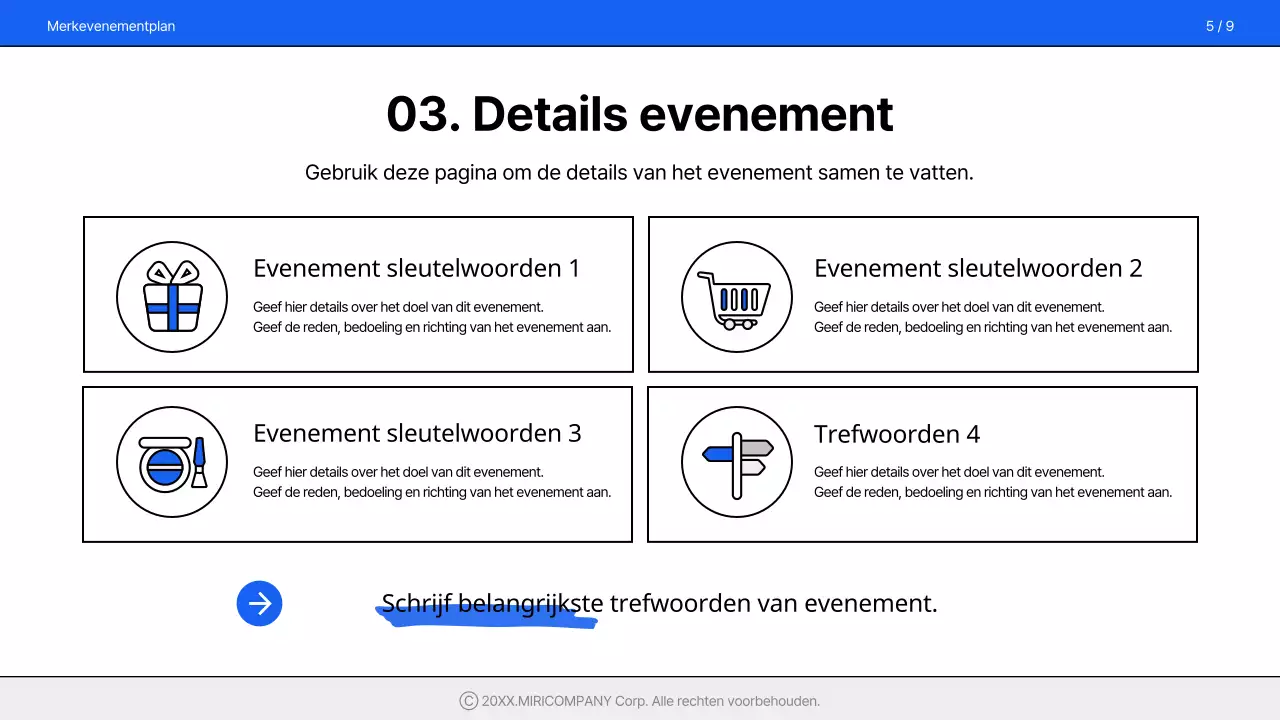 Een eenvoudig evenementvoorstel in blauw en wit