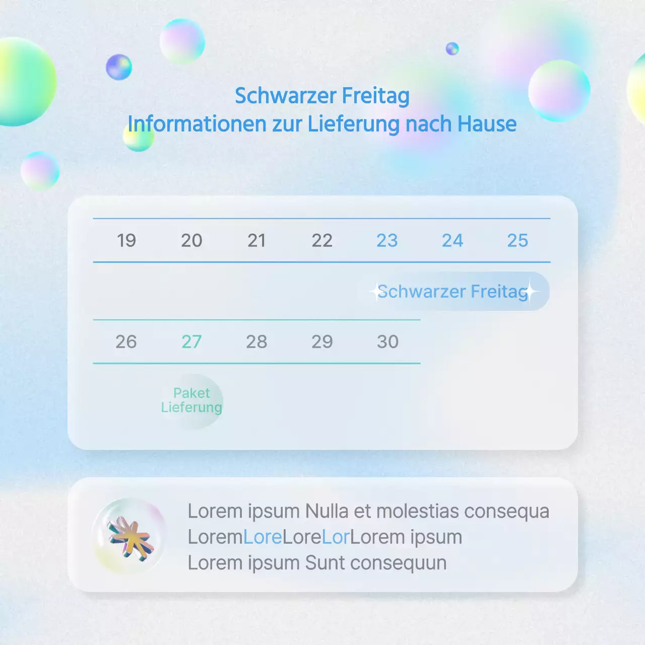 Ankündigungen zum Schwarzen Freitag in hellblauem, trendigem Design