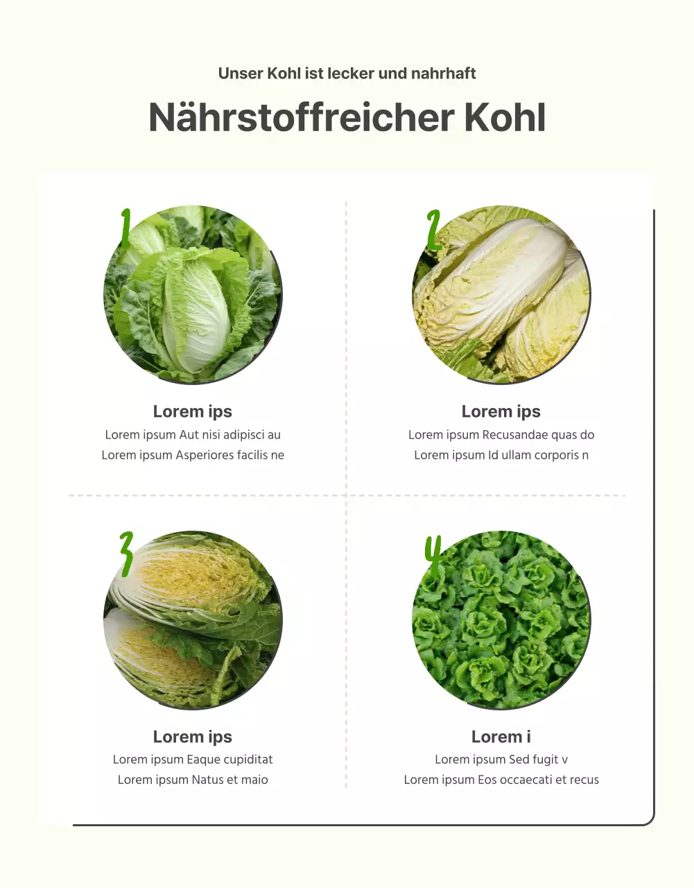 Förderung des Verkaufs von grünem und graubraunem Grundkohl