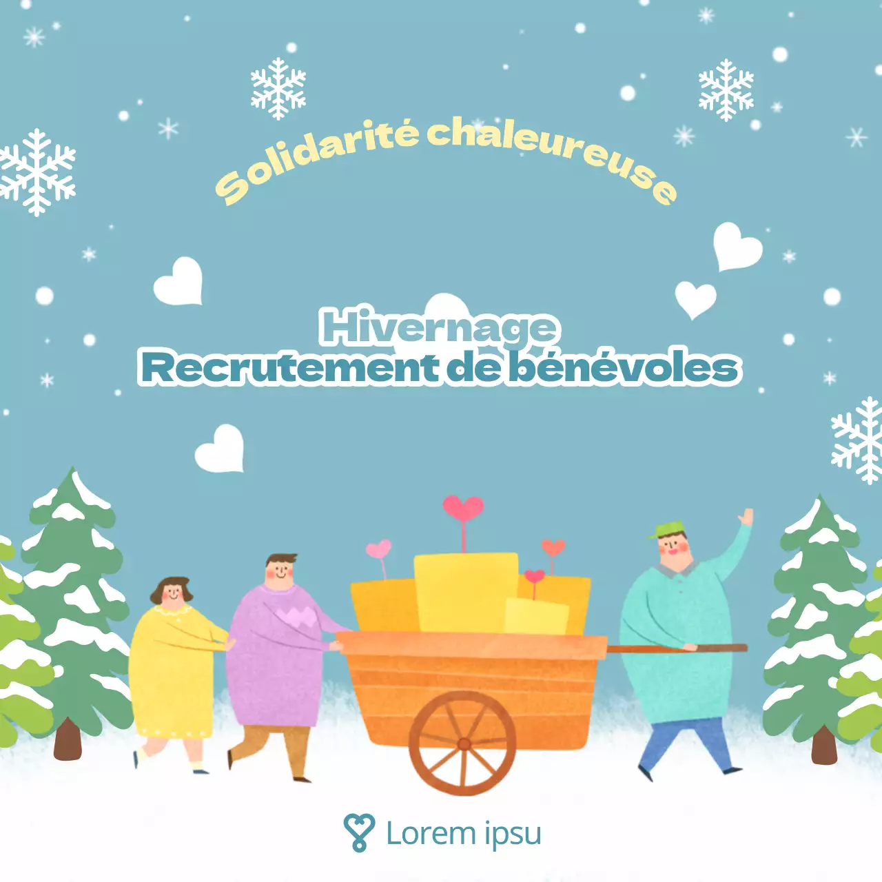 Faites la promotion de votre recrutement de volontaires pour l'hiver avec du jaune et du bleu clair.