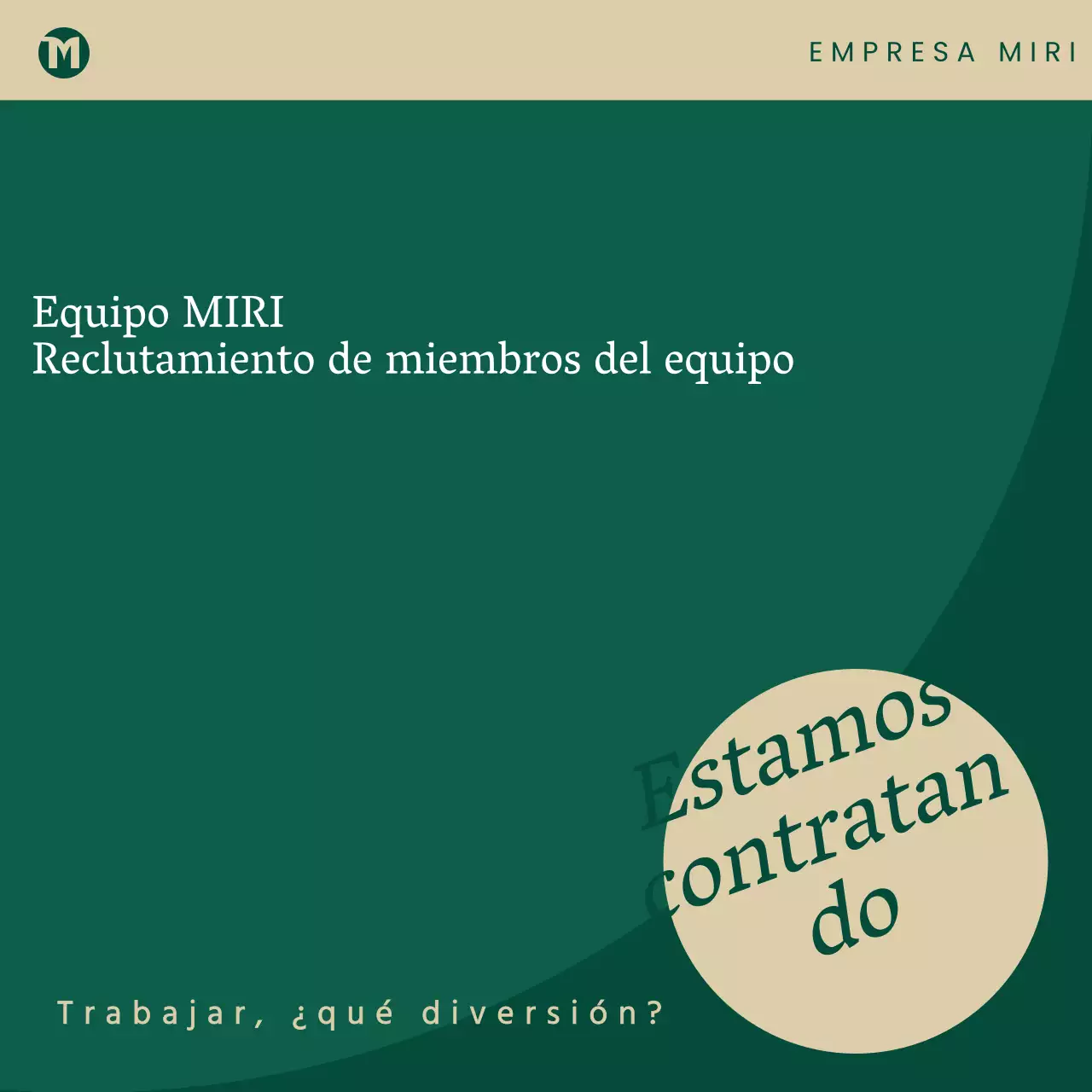 Moderno anuncio de contratación de personal en verde y beige