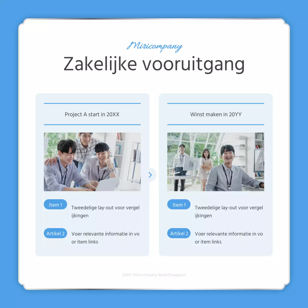 Een eenvoudige eindejaarsrapportage in lichtblauw en wit