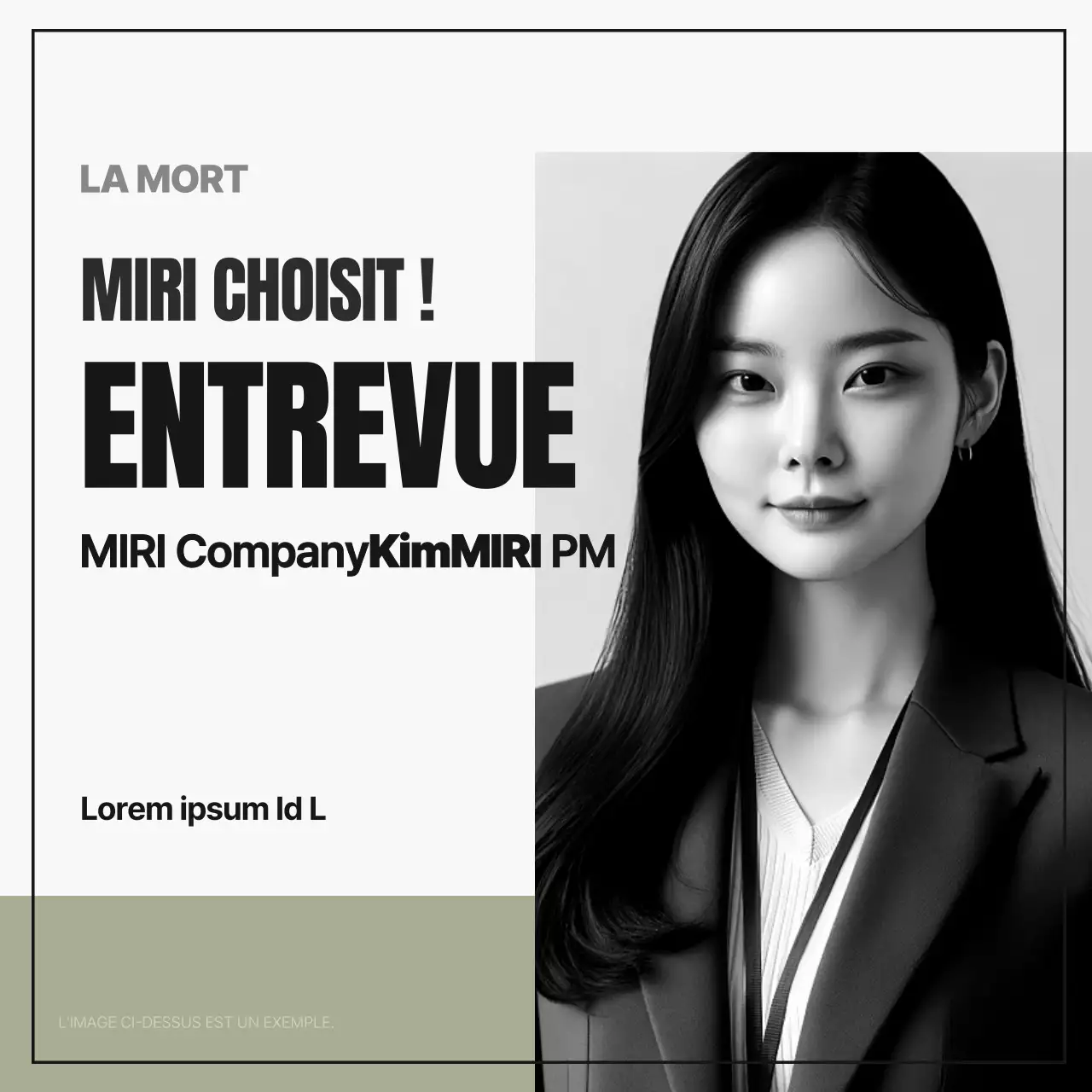 Portrait d'entreprise simple interview magazine en noir et blanc et kaki