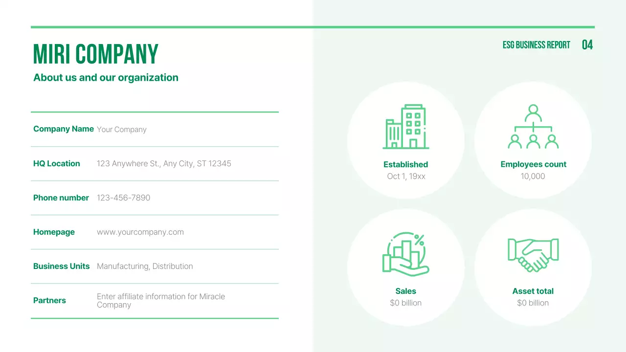 그린 미니멀리스트 비즈니스 보고서 프레젠테이션