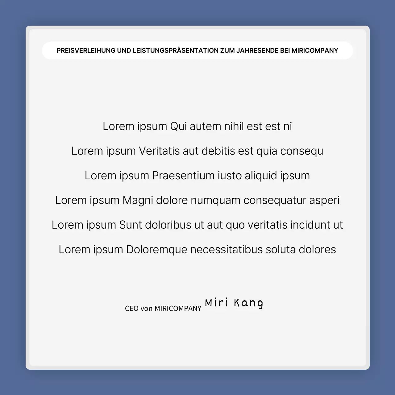 Eine einfache blau-weiße Leistungspräsentation und ein Veranstaltungsbericht zum Jahresende