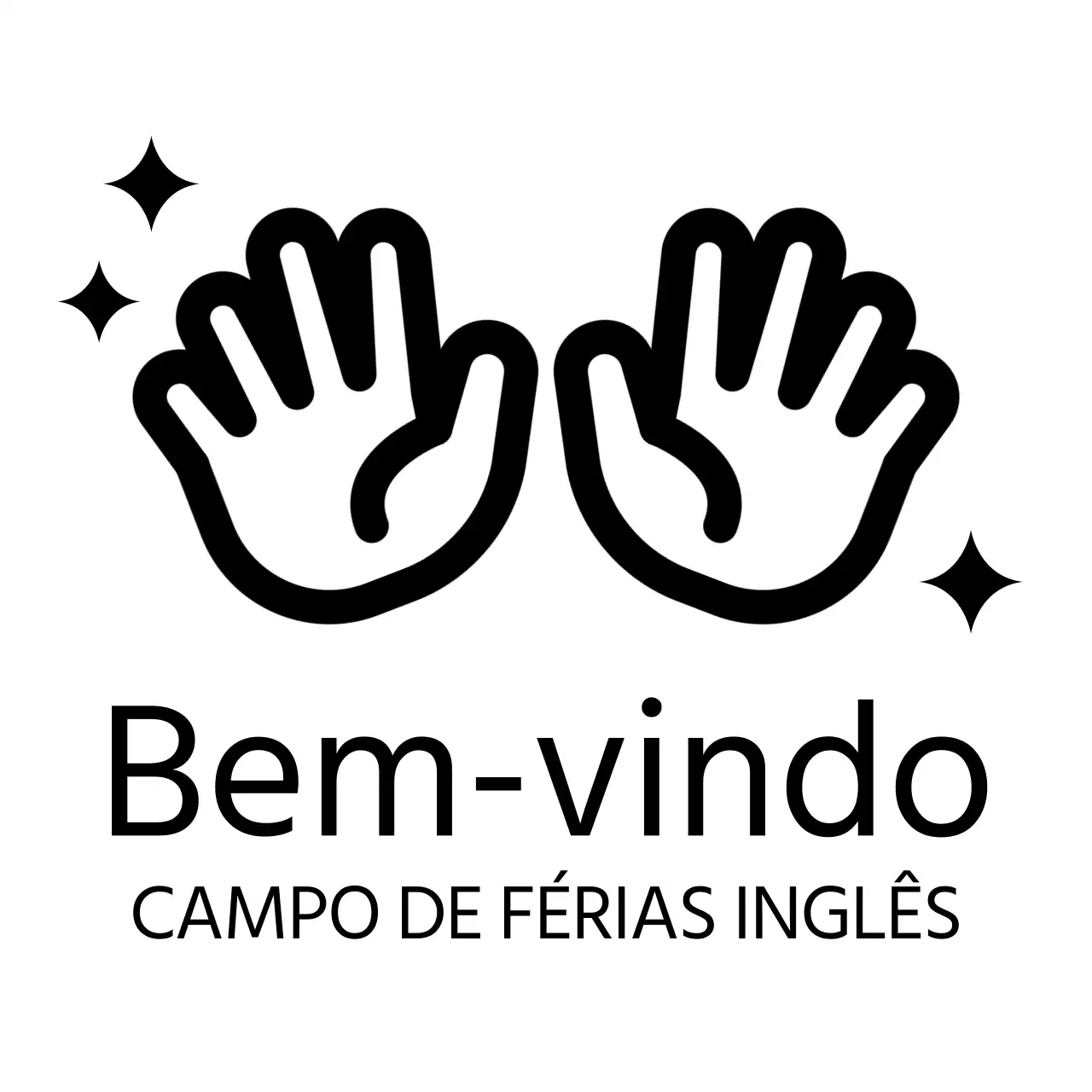 Desenho promocional de acampamento inglês com ícone de mão