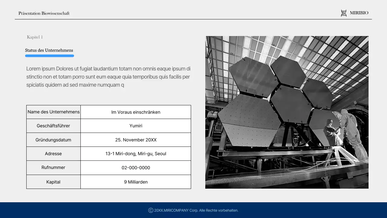 Modernes Gesundheits- und Pharmaunternehmensprofil in Marine und Blau