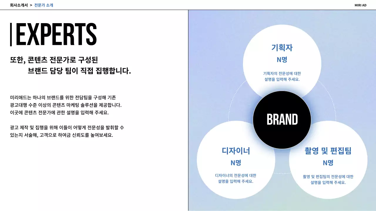 하늘색과 남색의 모던한 기업 소개서