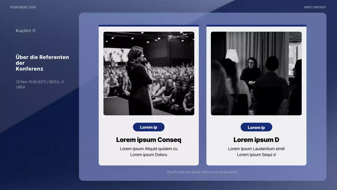 Eine moderne Konferenzpräsentation in Marineblau