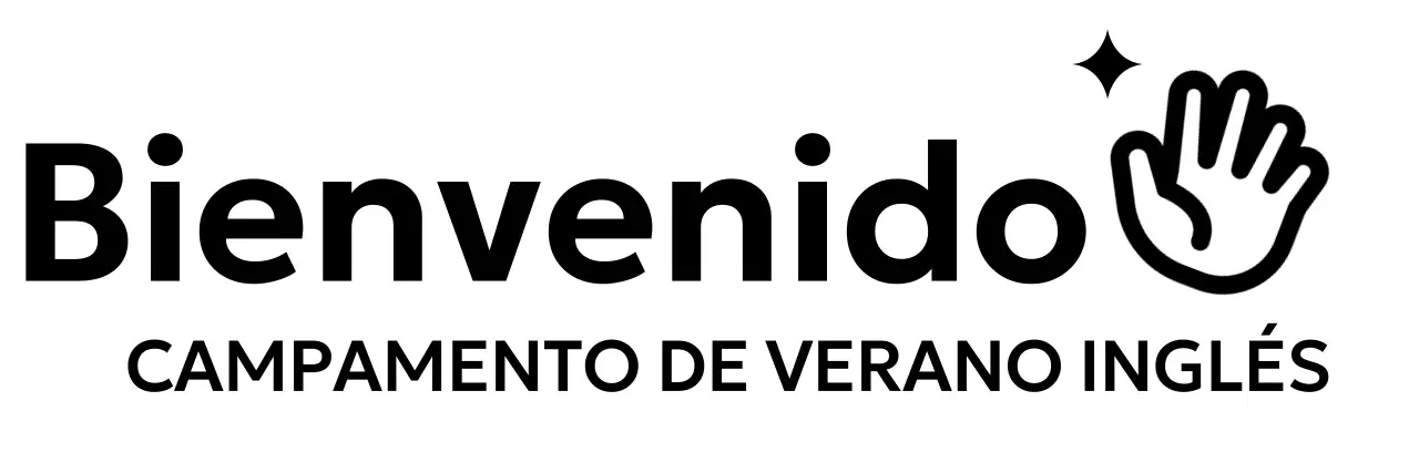 Diseño promocional de campamento inglés con icono de mano