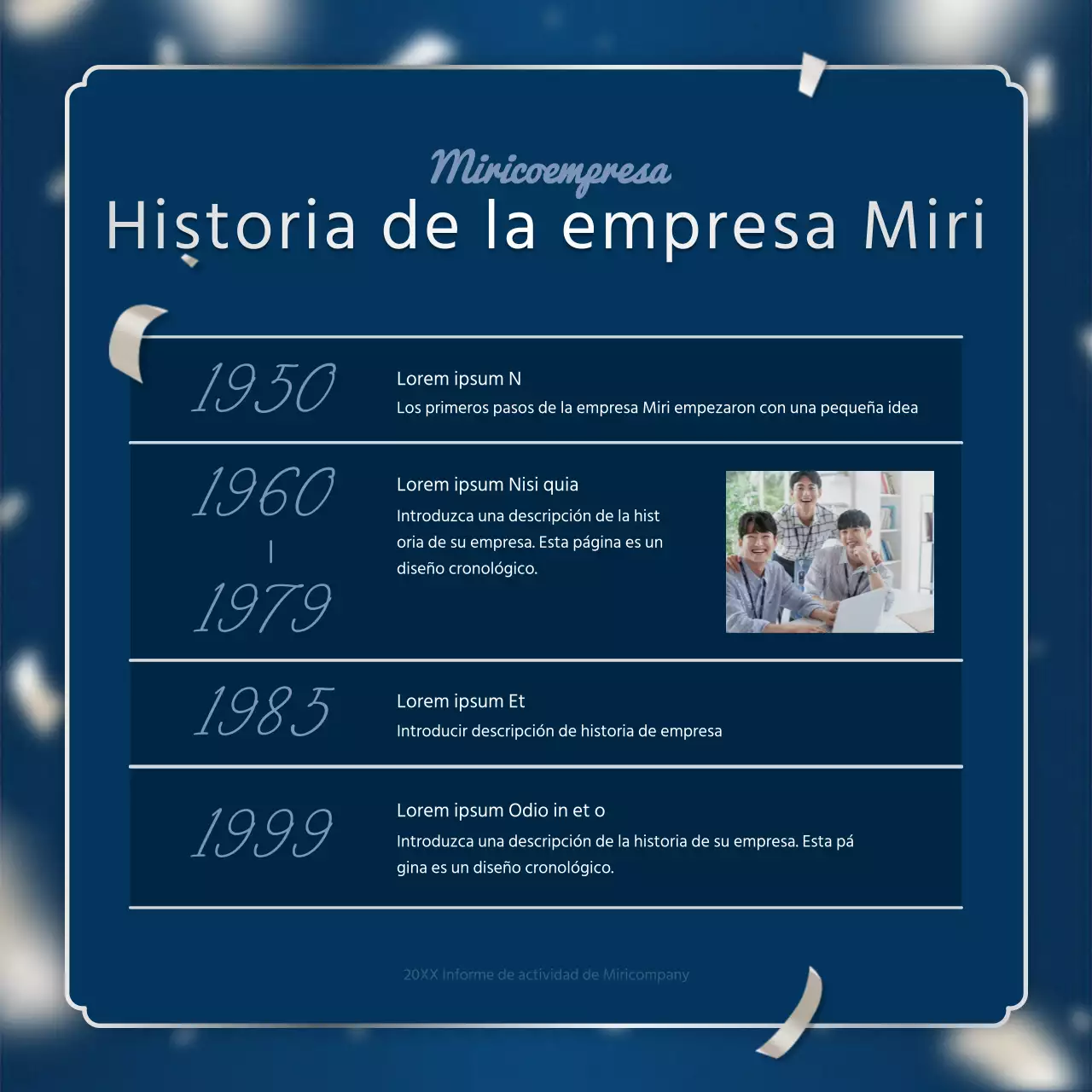 Un lujoso puesto para el informe de resultados de fin de año en azul marino y plata