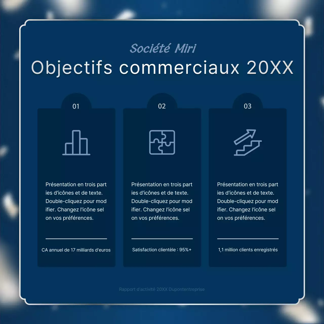 Un luxueux poste de rapport de performance de fin d'année en bleu marine et en argent