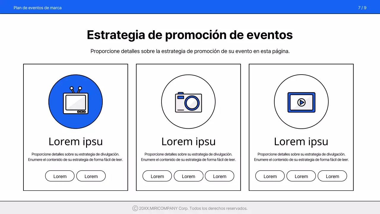 Una propuesta de evento sencilla y de marca en azul y blanco